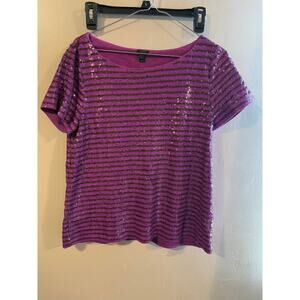 J Crew Women M Royal Purple Y2K Fairy Core Striped Sequin 100% cotton shirt